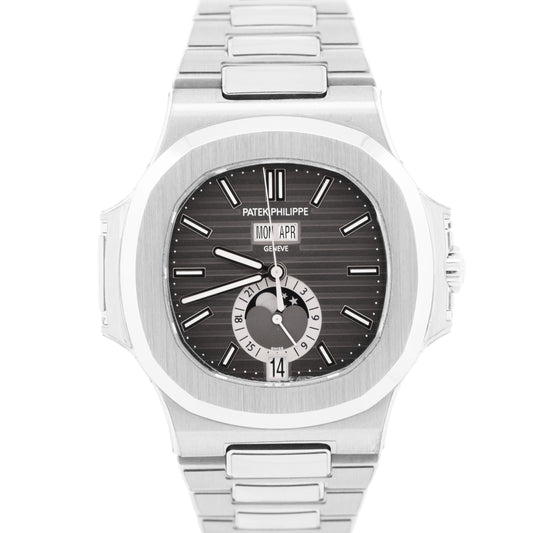2018 PAPERS Patek Philippe Nautilus Moonphase GRAY Steel 40.5mm 5726/1A BOX