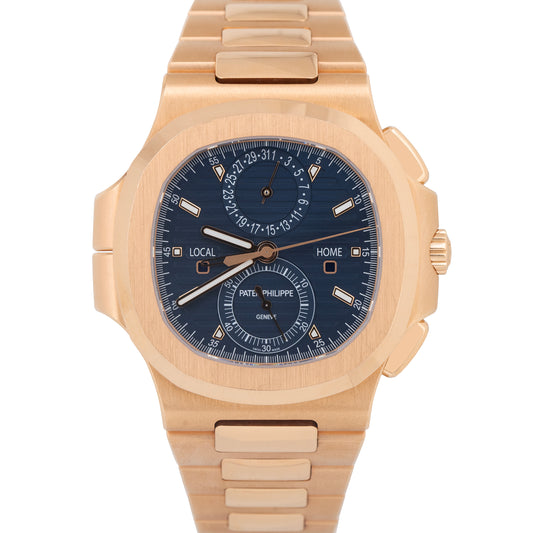 Patek Philippe Nautilus 40.5mm Rose Gold Travel Time Chronograph 5990/1R-001 B+P