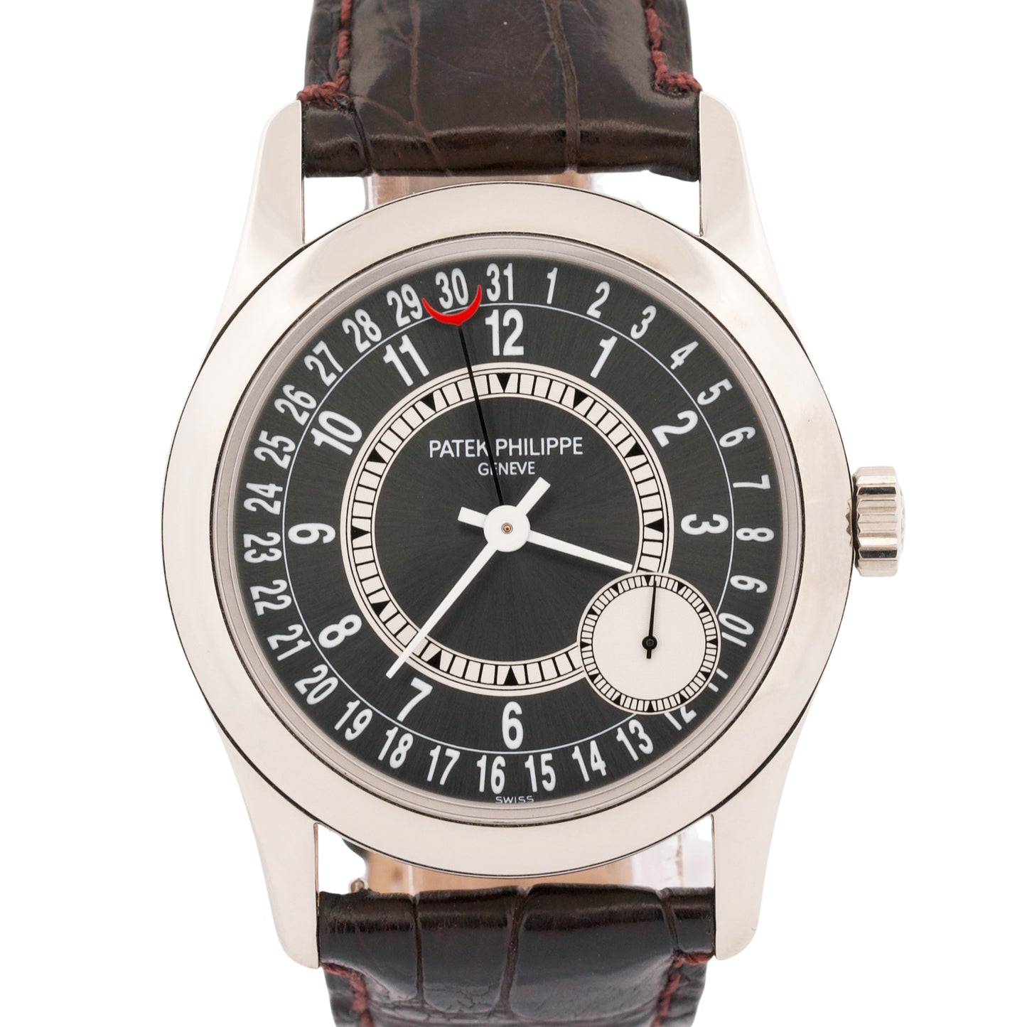 Patek Philippe Calatrava 18k White Gold RHODIUM Gray 37mm 6000G Leather Watch