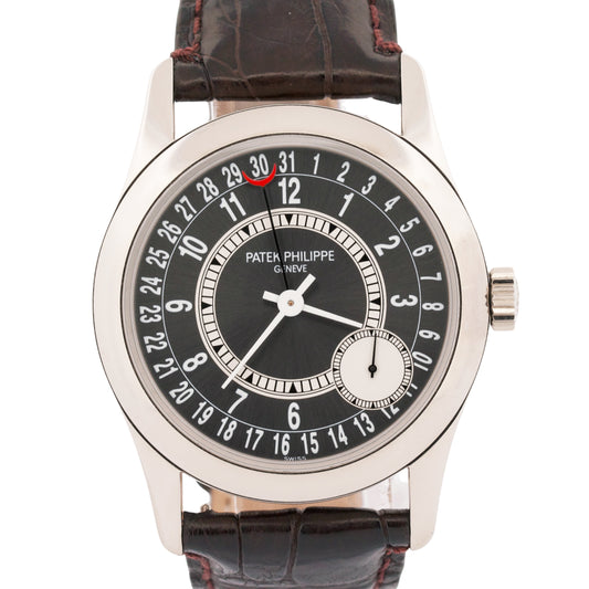 Patek Philippe Calatrava 18k White Gold RHODIUM Gray 37mm 6000G Leather Watch