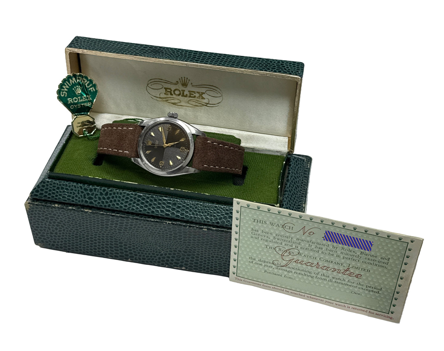 PAPERS Rolex Oyster Precision TROPICAL BLACK QUADRANT Steel CLAW 34mm 6422 BOX