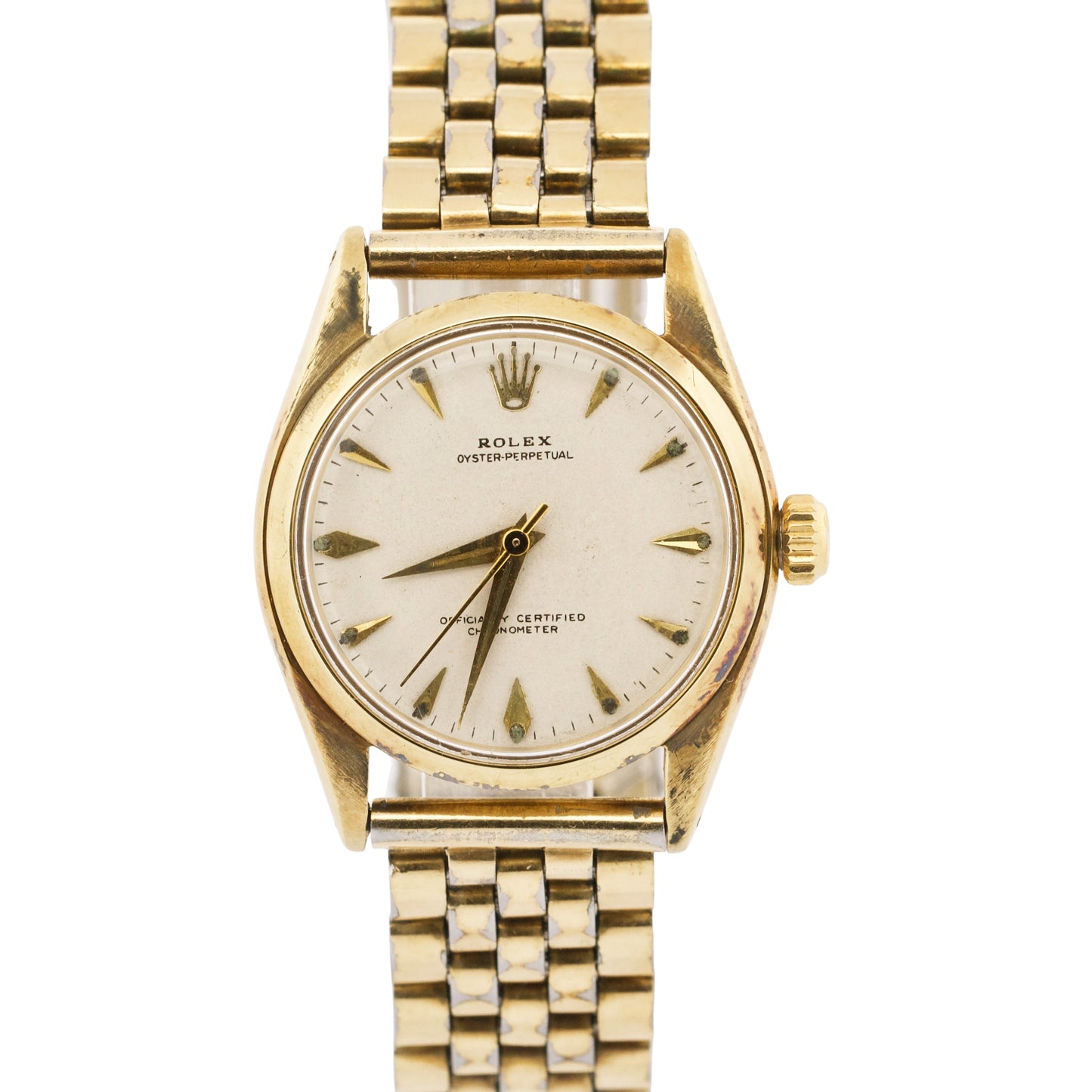 VINTAGE 1958 Rolex Oyster Perpetual IVORY 31mm 14K Yellow Gold JUBILEE 6548
