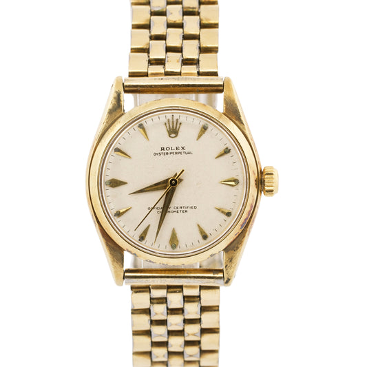 VINTAGE 1958 Rolex Oyster Perpetual IVORY 31mm 14K Yellow Gold JUBILEE 6548