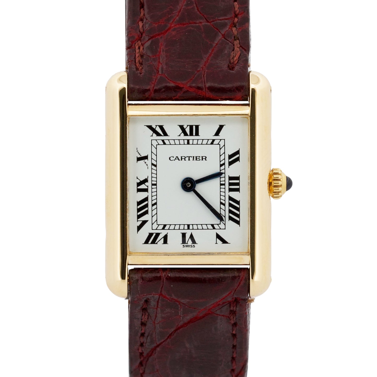 VINTAGE Ladies Cartier Tank Louis WHITE 18k Yellow Gold Quartz 6600 20.5mm Watch