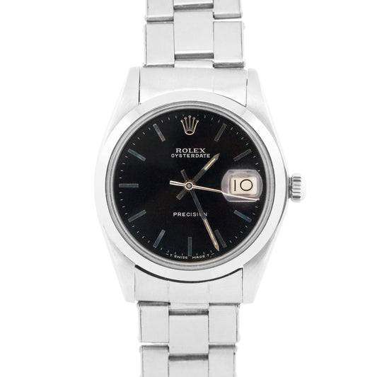 VINTAGE Rolex Oysterdate Precision BLACK Stainless Steel Oyster 34mm Watch 6694