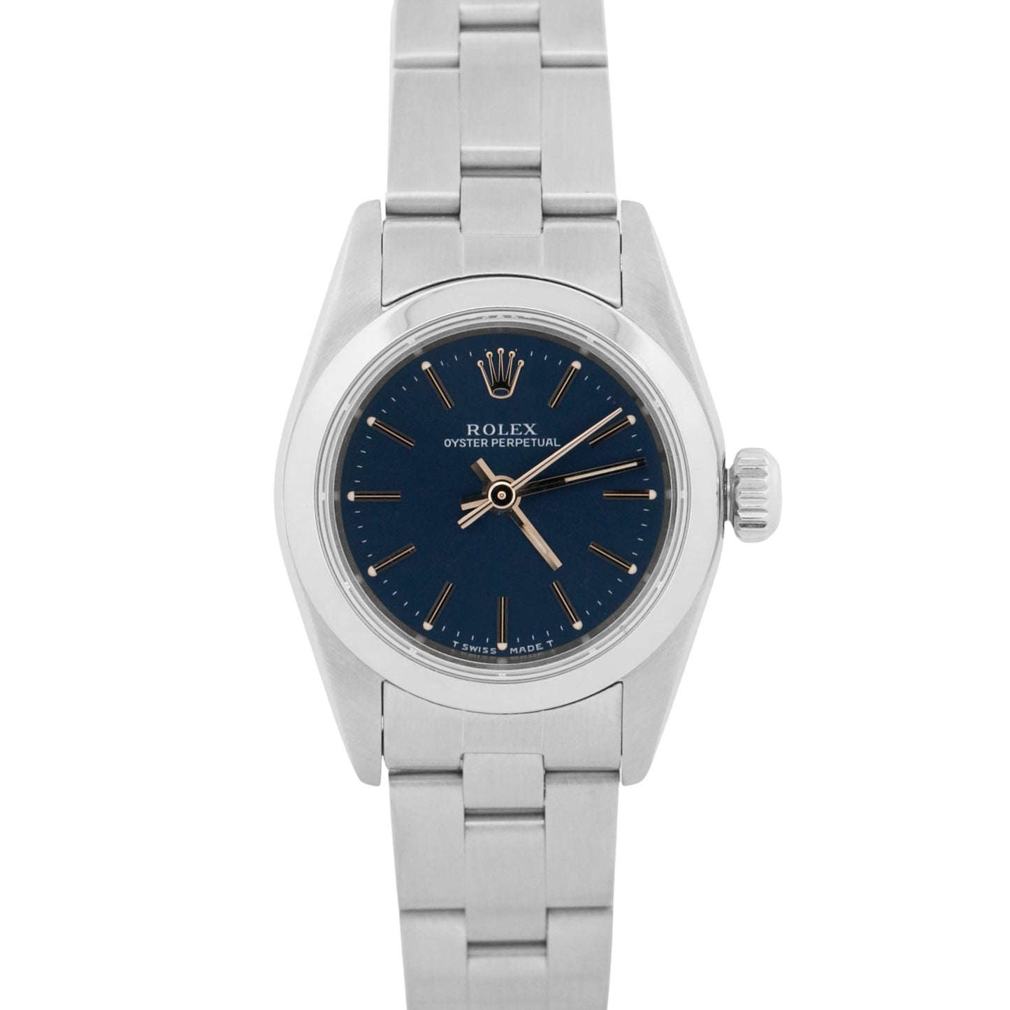 Rolex Oyster Perpetual BLUE Stainless Steel OYSTER Smooth 24mm Watch 67180 BOX