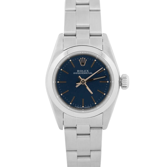 Rolex Oyster Perpetual BLUE Stainless Steel OYSTER Smooth 24mm Watch 67180 BOX