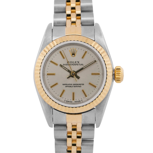 PAPERS Rolex Oyster Perpetual 24mm SILVER Two-Tone Gold Steel JUBILEE 67193 BOX