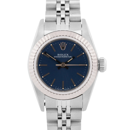 1996 Rolex Oyster Perpetual 24mm BLUE Stainless Steel 18K Gold JUBILEE 67194 BOX