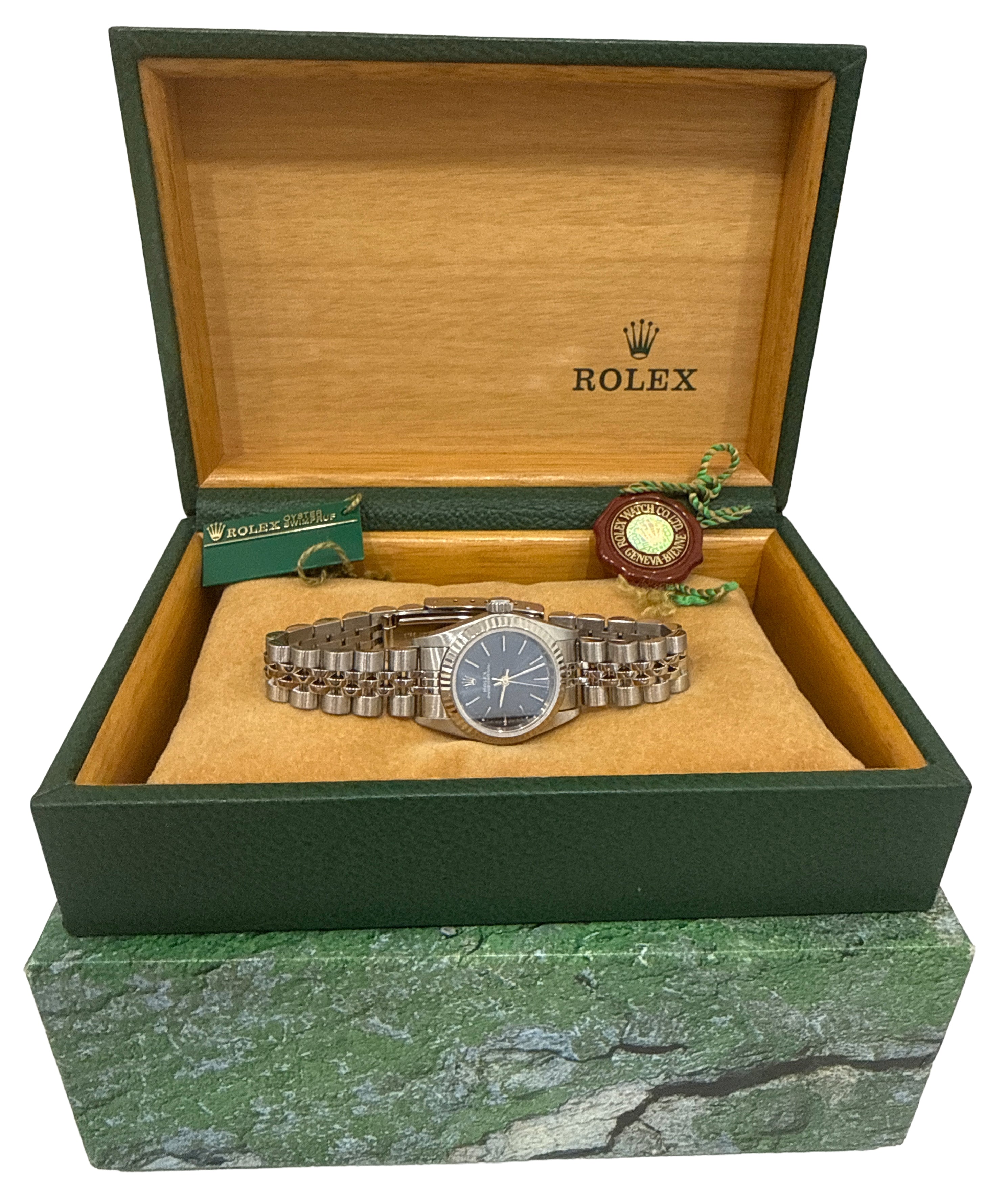 1996 Rolex Oyster Perpetual 24mm BLUE Stainless Steel 18K Gold