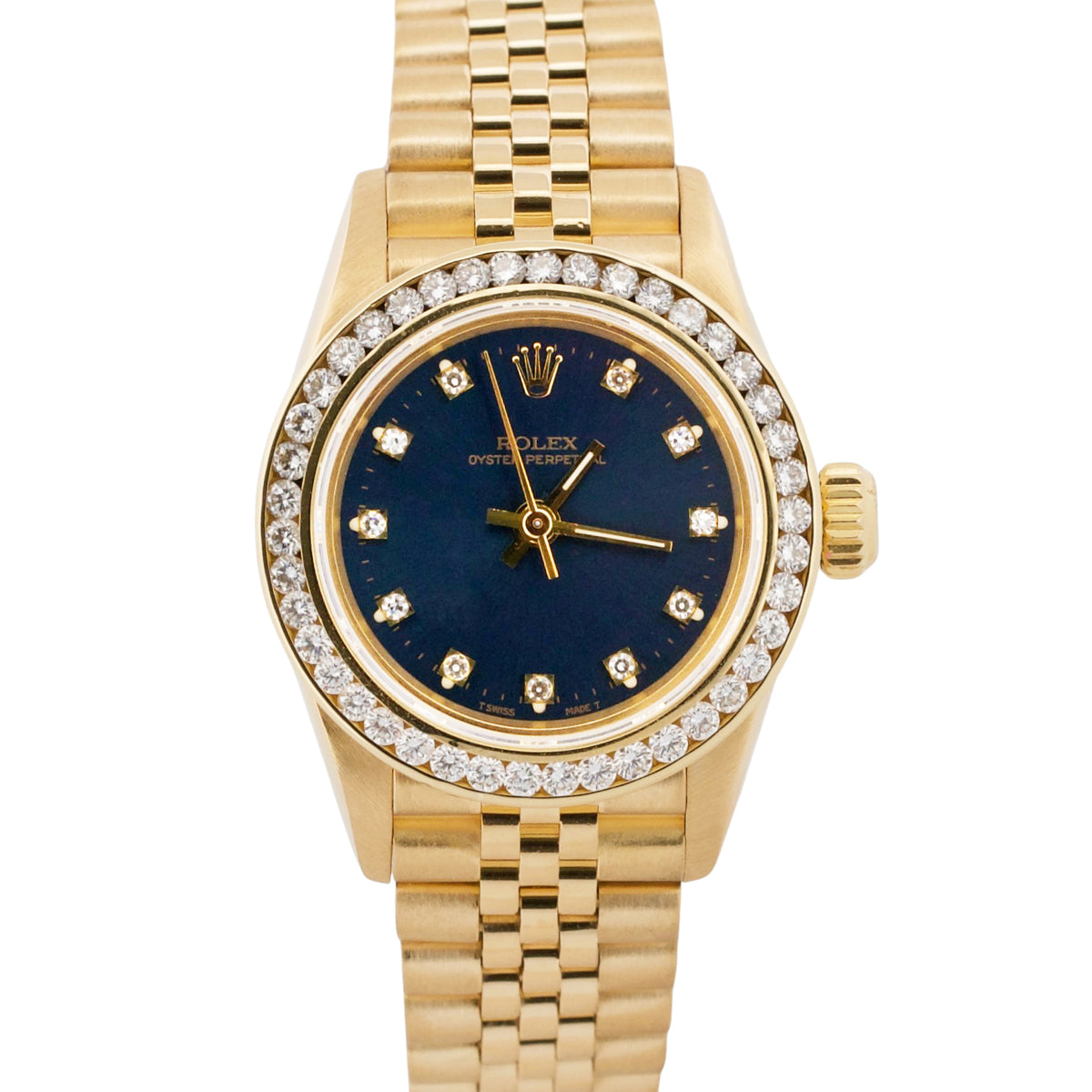 1995 Rolex Oyster Perpetual 26mm Blue Diamond 18K Gold Jubilee 67198 Box Papers