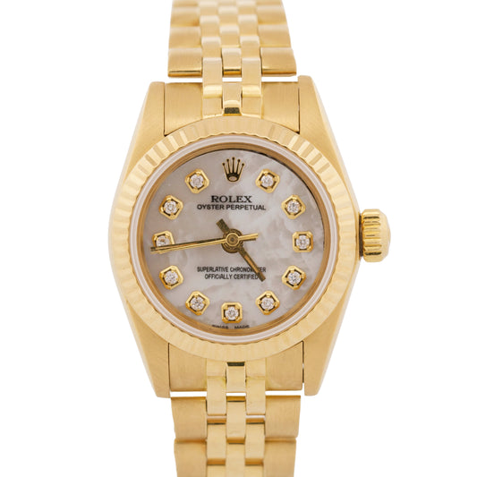 Ladies Rolex Oyster Perpetual 26mm MOP DIAMOND 18K Yellow Gold JUBILEE 67198