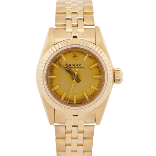 RSC Ladies Rolex Oyster Perpetual 26mm CHAMPAGNE 18K Yellow Gold JUBILEE 67198