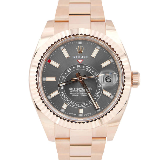 NEW PAPERS Rolex Sky-Dweller Rose Gold Slate Gray Rhodium 42mm 326935 BOX