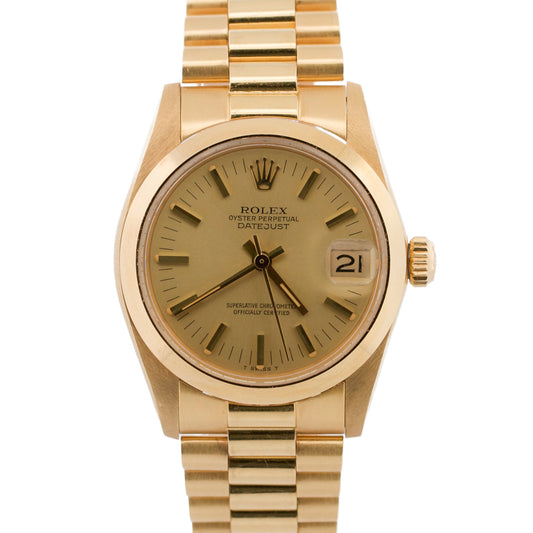 Unpolished Rolex DateJust President 6824 Champagne 31mm 18k Gold Oyster Watch