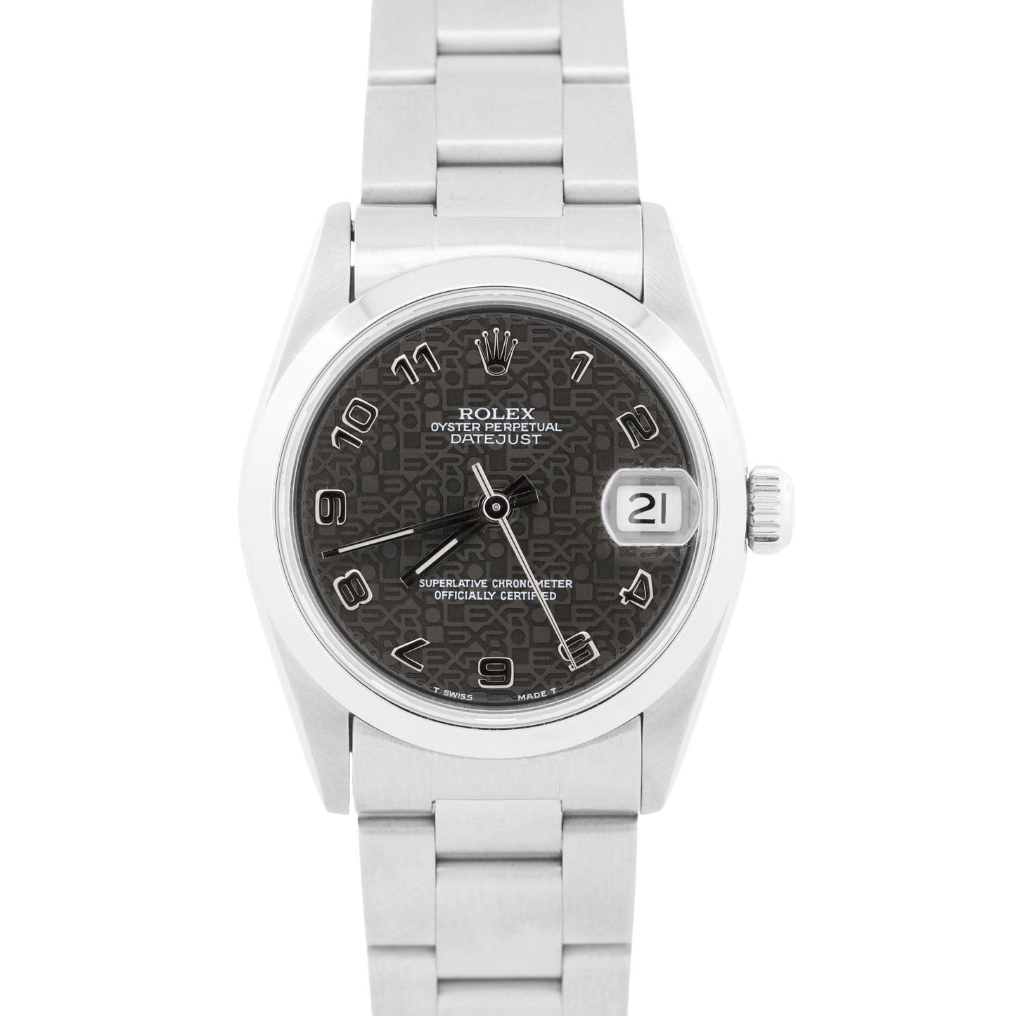 1996 Ladies Rolex DateJust BLACK ARABIC JUBILEE 31mm No-Holes Steel Watch 68240