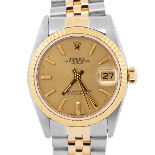 1987 Rolex DateJust Midsize CHAMPAGNE Two-Tone Gold Steel JUBILEE 31mm 68273