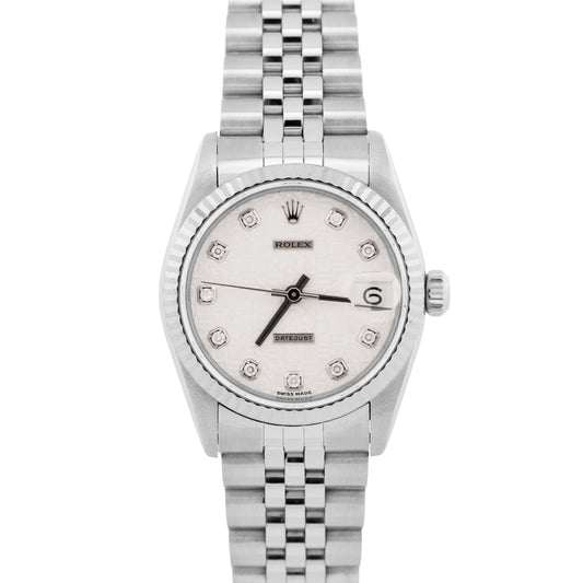 Rolex DateJust 31mm SILVER JUBILEE DIAMOND Steel Midsize 18K Fluted Watch 68274
