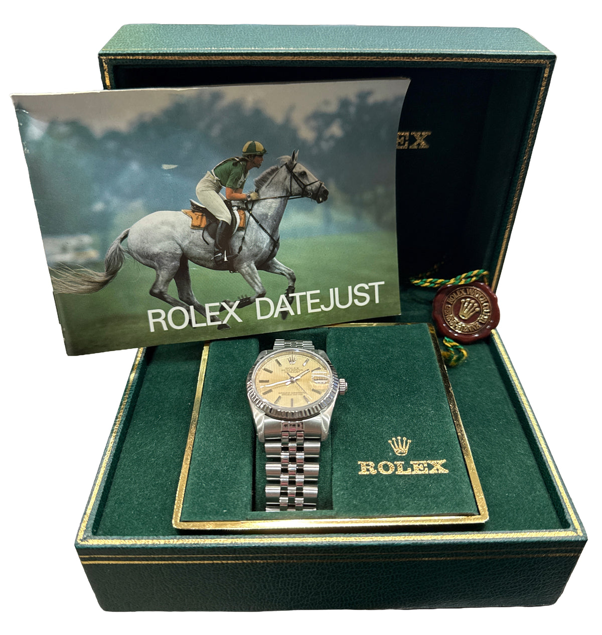 Rolex DateJust 68274 Silver Tapestry Midsize 18K Steel Jubilee 31mm Watch Box