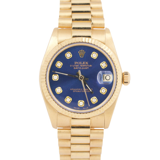 1979 Rolex DateJust President 31mm BLUE DIAMOND 18K Yellow Gold Fluted 6827