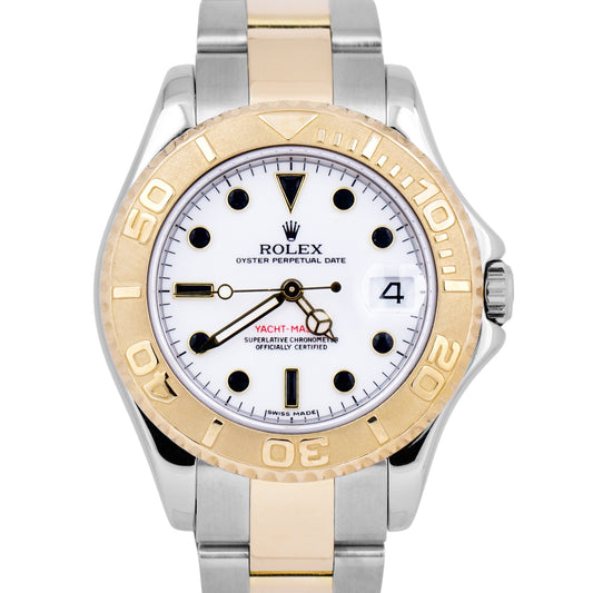 Rolex Yacht-Master Two-Tone Mid-Size 35mm White 18K Yellow Gold Watch 68623