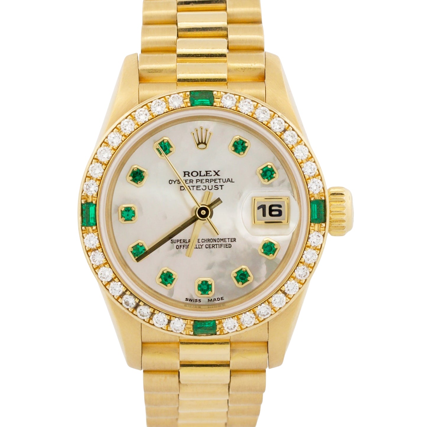 2024 RSC Rolex DateJust President FACTORY MOP EMERALD DIAMOND 18K 26mm 69078