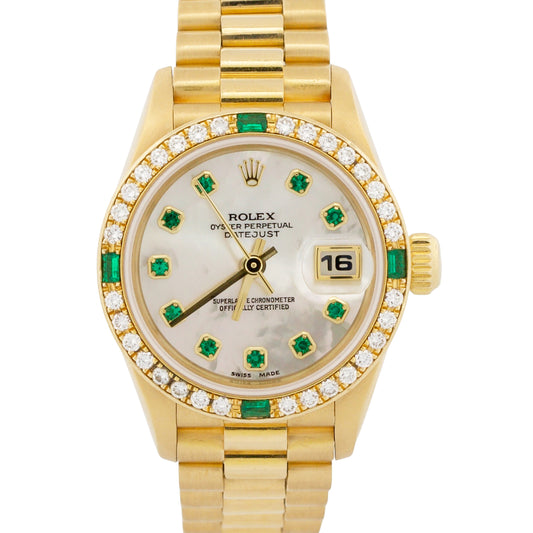 2024 RSC Rolex DateJust President FACTORY MOP EMERALD DIAMOND 18K 26mm 69078