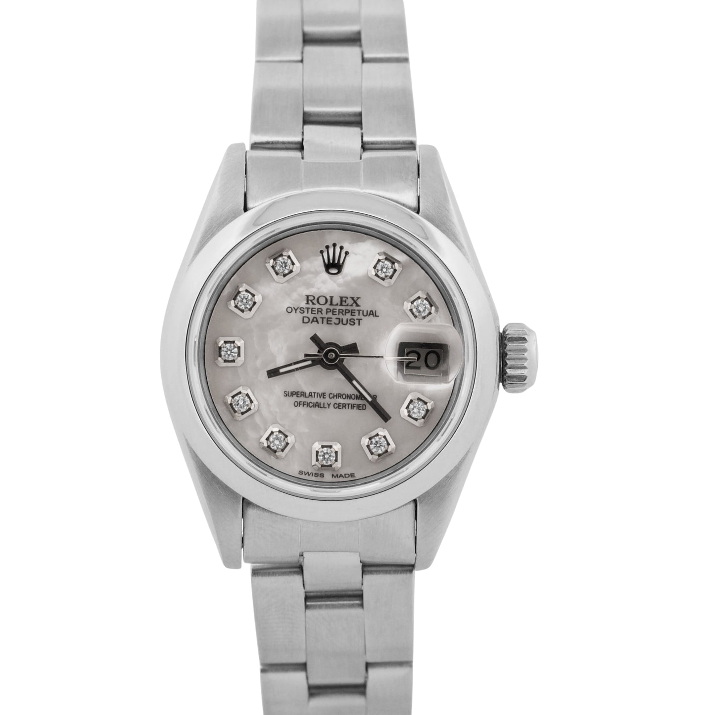 1984 Ladies Rolex Date 69160 Mother Of Pearl Diamond 26mm Steel Oyster Watch
