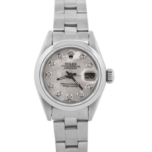 1984 Ladies Rolex Date 69160 Mother Of Pearl Diamond 26mm Steel Oyster Watch