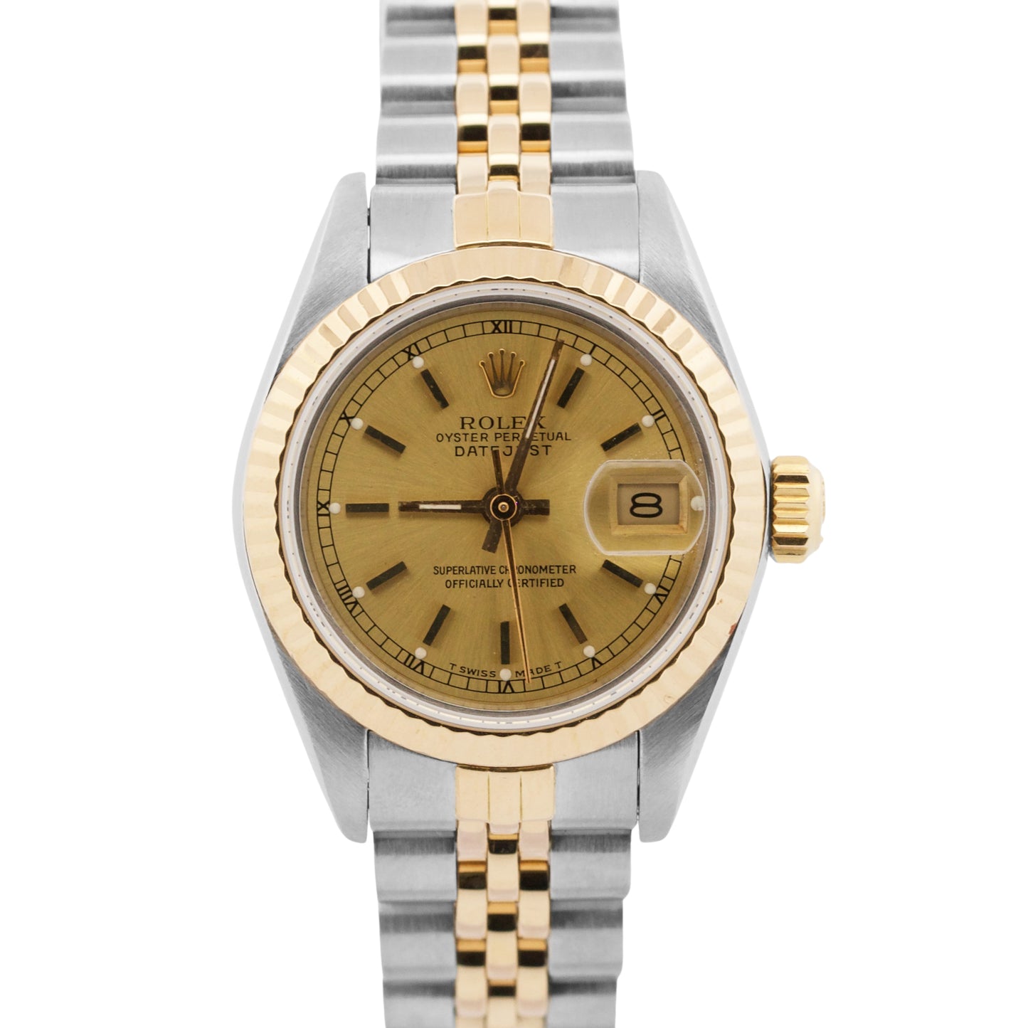 PAPERS Rolex DateJust 26mm CHAMPAGNE Two-Tone Fluted 18K JUBILEE Steel 69163 BOX