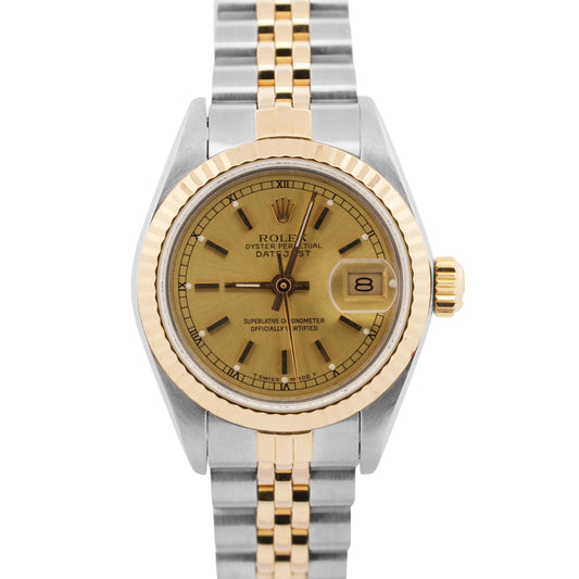 PAPERS Rolex DateJust 26mm CHAMPAGNE Two-Tone Fluted 18K JUBILEE Steel 69163 BOX