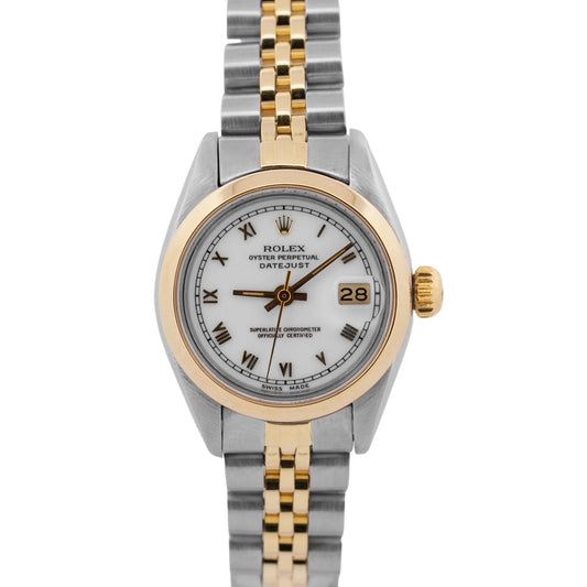 PAPERS Rolex DateJust 26mm WHITE ROMAN Two-Tone 18K JUBILEE Steel 69163 BOX