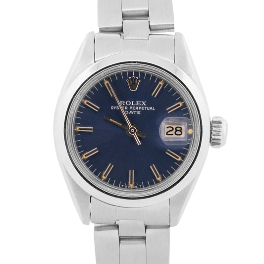 1978 Ladies Rolex Oyster Perpetual Date 26mm BLUE Stainless OYSTER Watch 6916