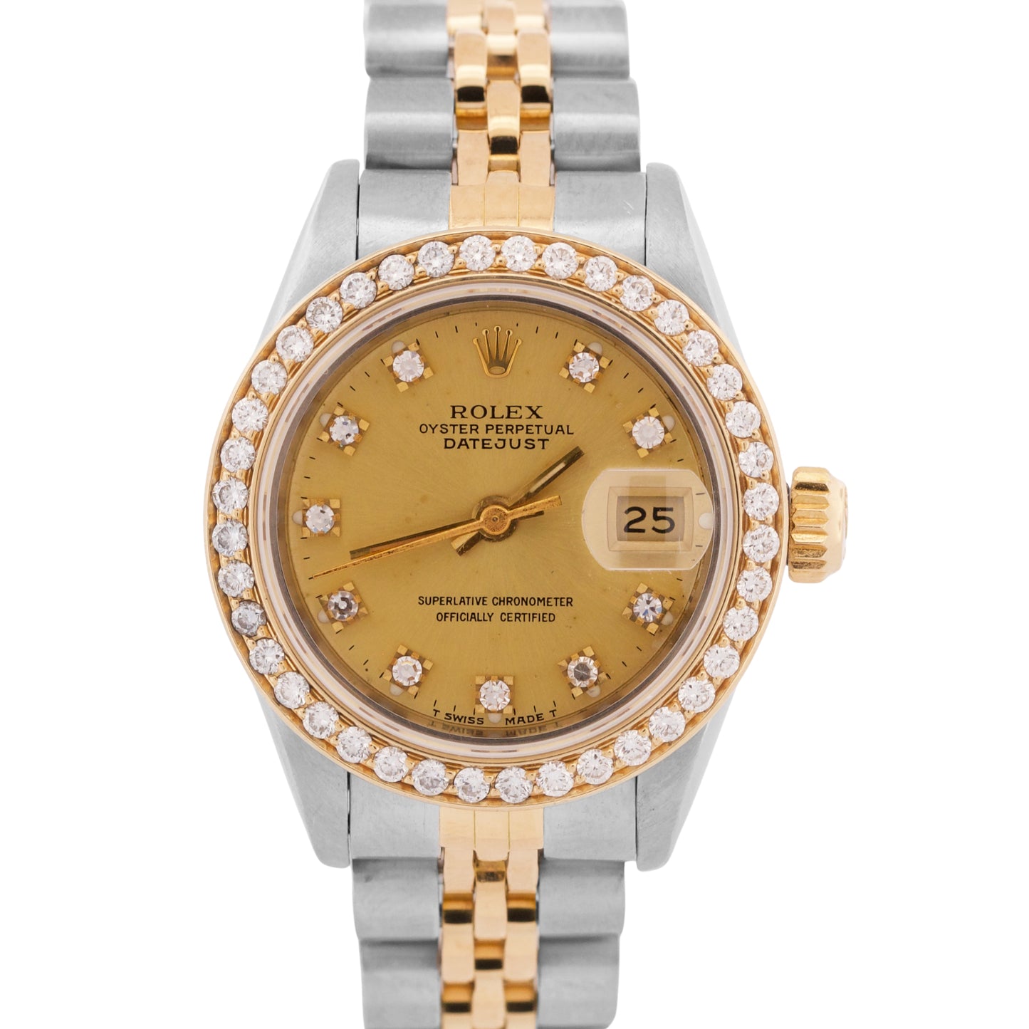 Ladies Rolex DateJust 26mm CHAMPAGNE DIAMOND 18K Yellow Gold Steel JUBILEE 69173