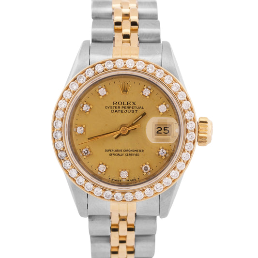 Ladies Rolex DateJust 26mm CHAMPAGNE DIAMOND 18K Yellow Gold Steel JUBILEE 69173