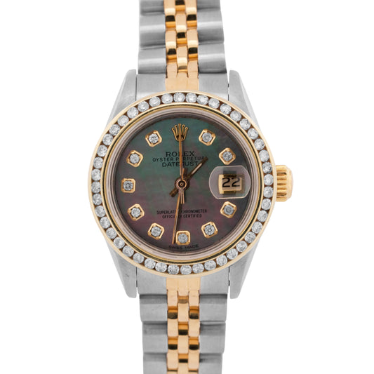 Ladies Rolex DateJust 26mm MOP DIAMOND 18K Yellow Gold Steel JUBILEE 69173 Watch