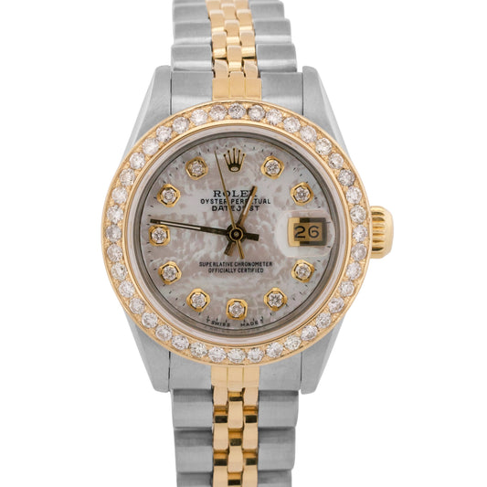 Ladies Rolex DateJust 26mm MOP DIAMOND Two-Tone 18K Gold Steel JUBILEE 69173