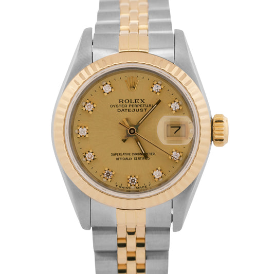 Ladies Rolex DateJust 26mm CHAMPAGNE DIAMOND 18K Yellow Gold Steel JUBILEE 69173