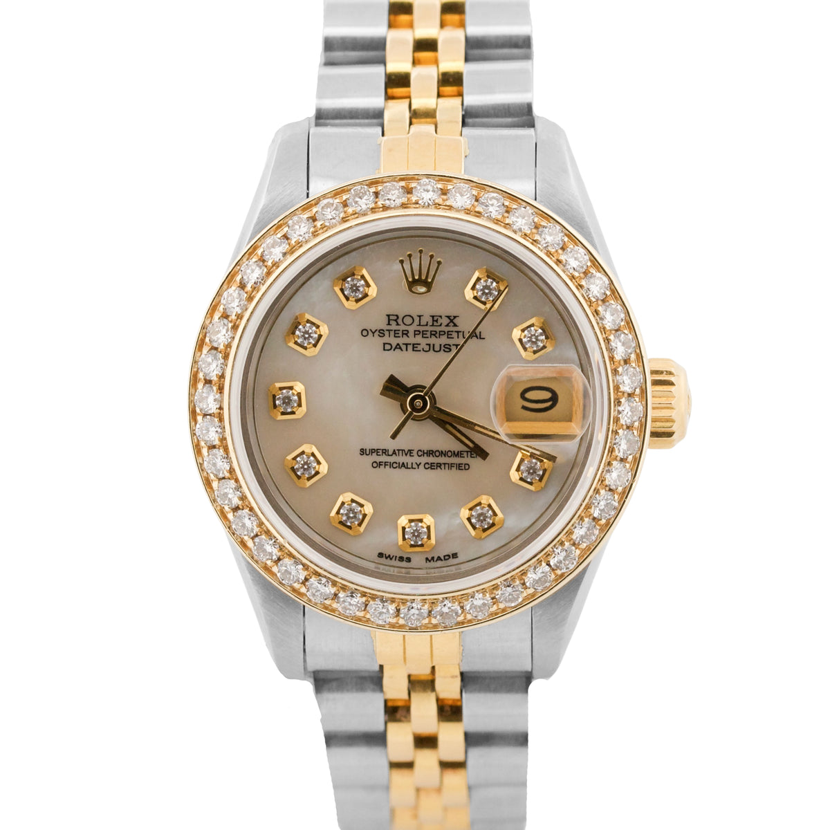 Ladies Rolex DateJust 69173 26mm Mother of Pearl Diamond 18K Steel Jubilee Watch
