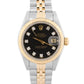 1986 Ladies Rolex DateJust 69173 26mm Black Diamond 18K Gold Steel Jubilee Watch