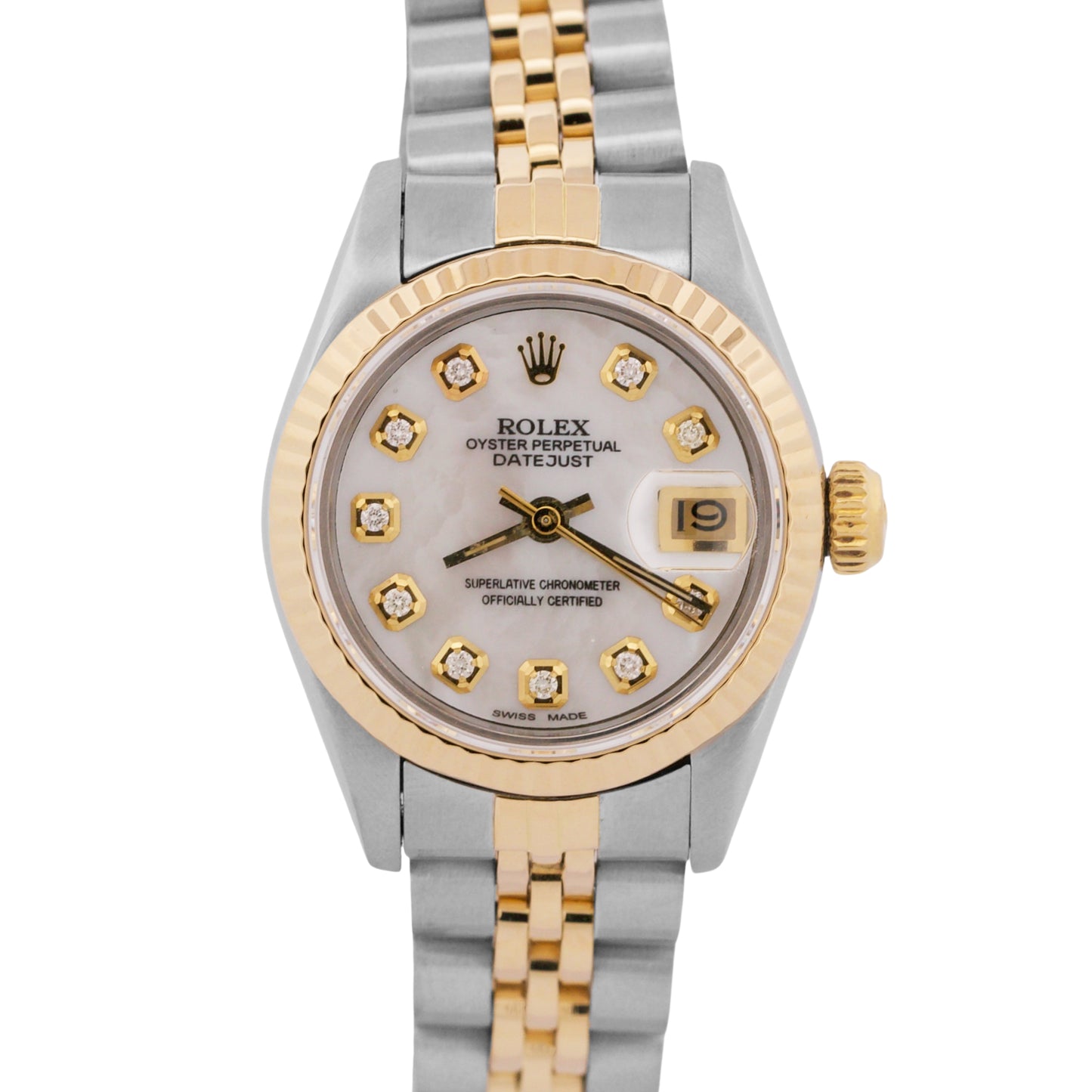 VINTAGE 1984 Ladies Rolex DateJust 26mm MOP DIAMOND 18K Gold Steel JUBILEE 69173