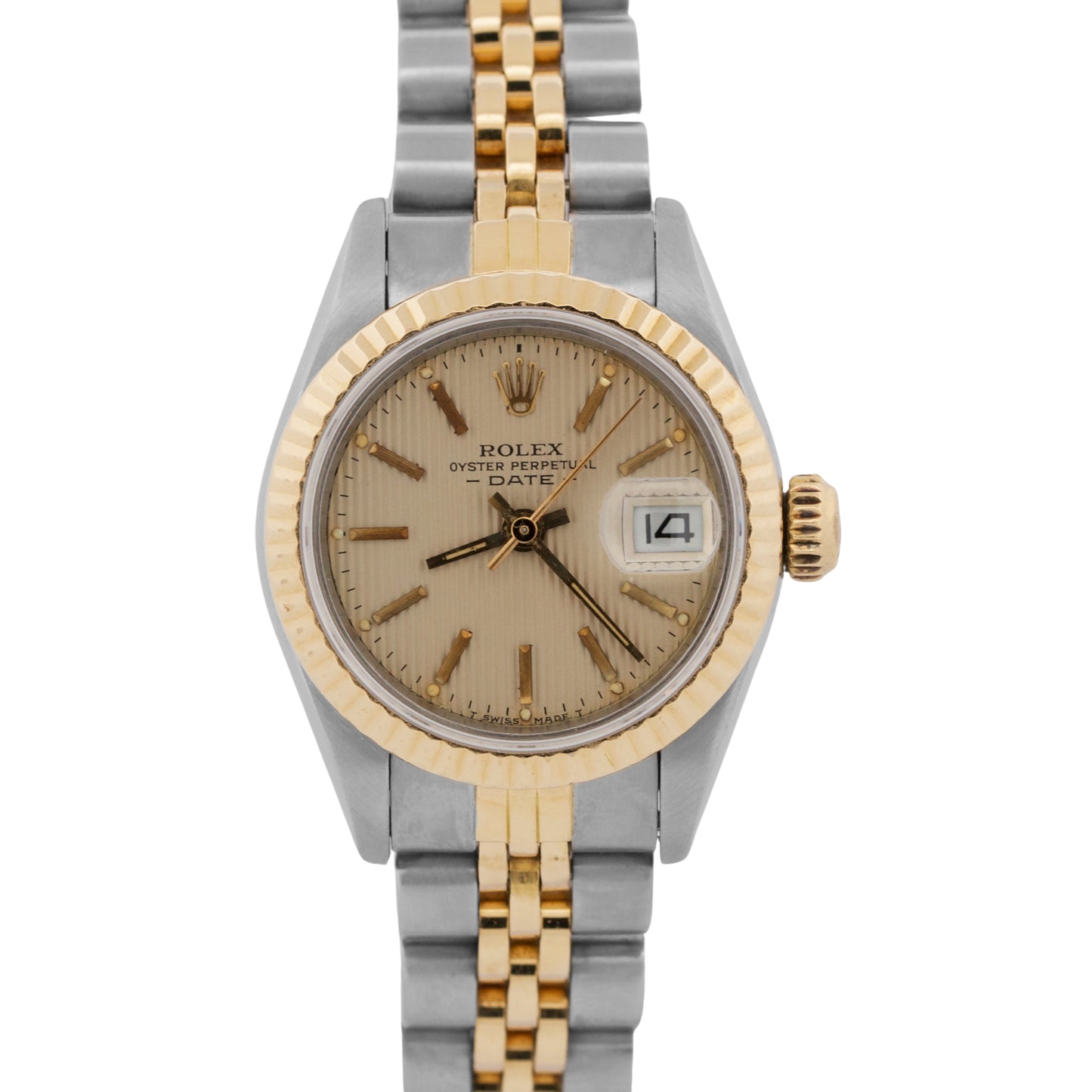 PAPERS Rolex DateJust 26mm IVORY TAPESTRY 18K Gold Steel JUBILEE 69173 Watch BOX