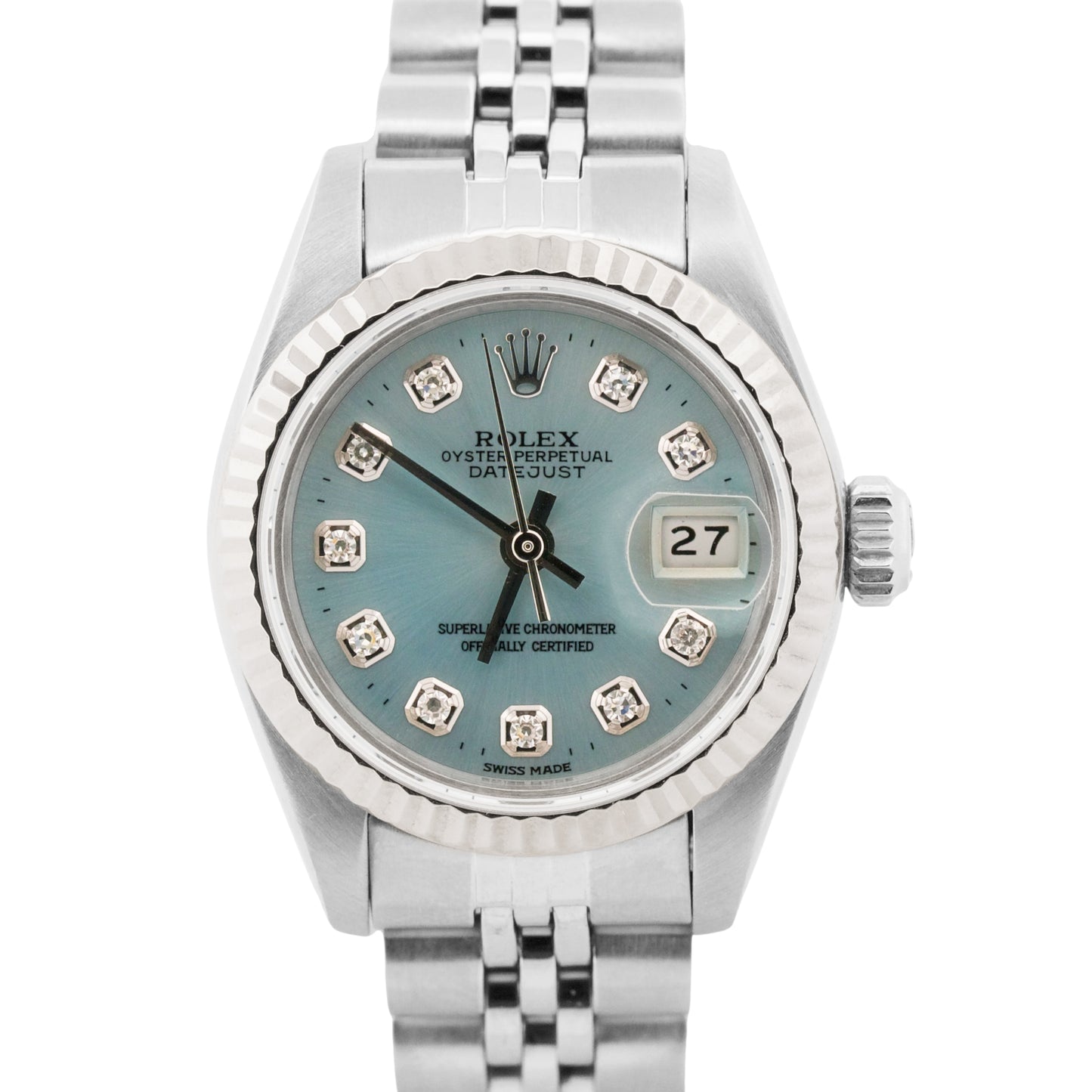 1988 Ladies Rolex DateJust 26mm BLUE DIAMOND 18K Gold Steel JUBILEE Watch 69174