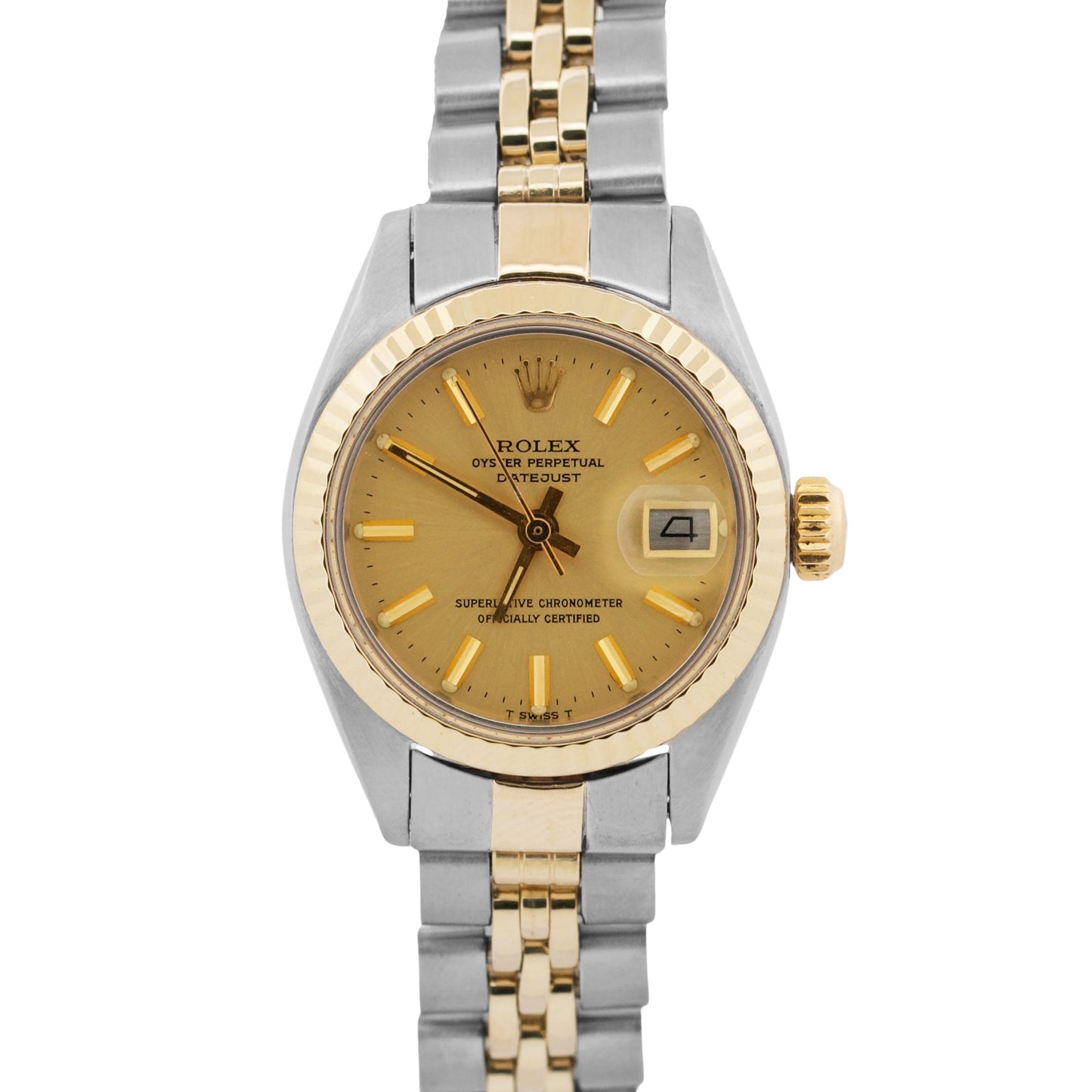 Ladies Rolex DateJust 26mm CHAMPAGNE 18K Yellow Gold Steel JUBILEE Fluted 6917