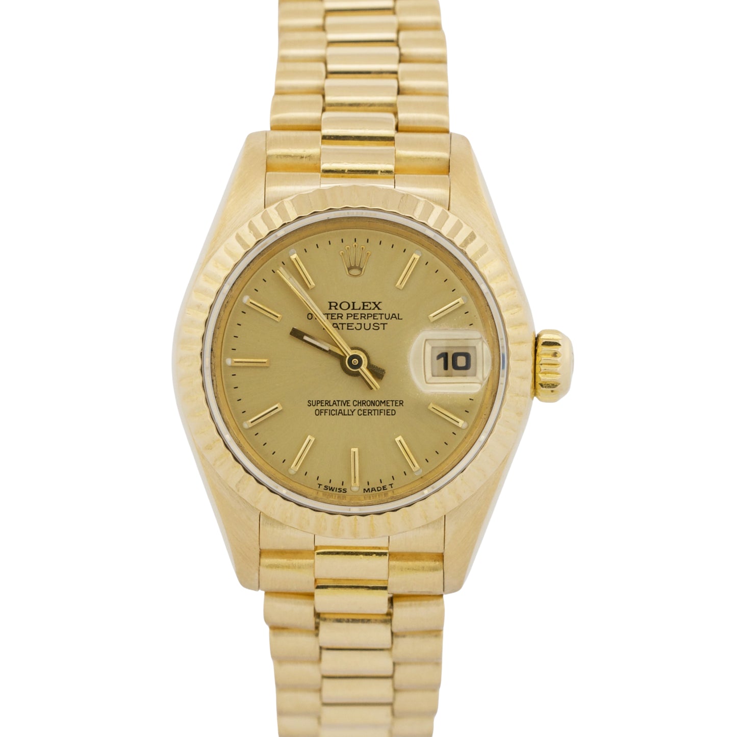 PAPERS Ladies Rolex DateJust President 26mm CHAMPAGNE 18K Yellow Gold 69178 BOX