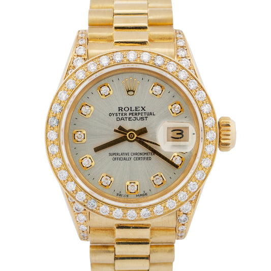 1979 Rolex DateJust President 26mm SILVER DIAMOND LUGS 18K Yellow Gold 69178