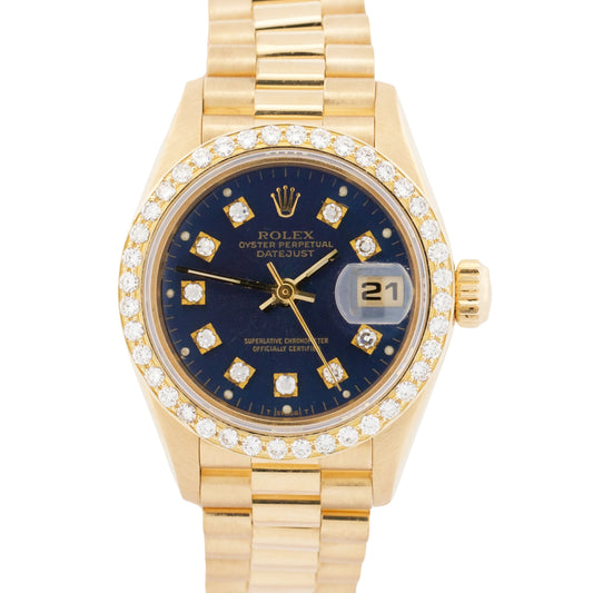 Ladies 1995 Rolex DateJust President BLUE DIAMOND 18K Yellow Gold 26mm 69178