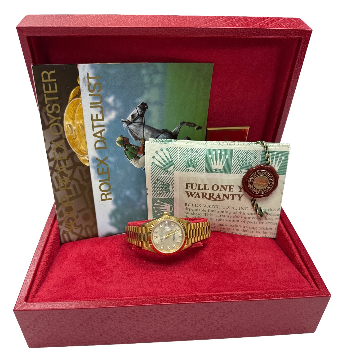 PAPERS Ladies Rolex DateJust President 26mm SILVER DIAMOND 18K Gold 69178 BOX
