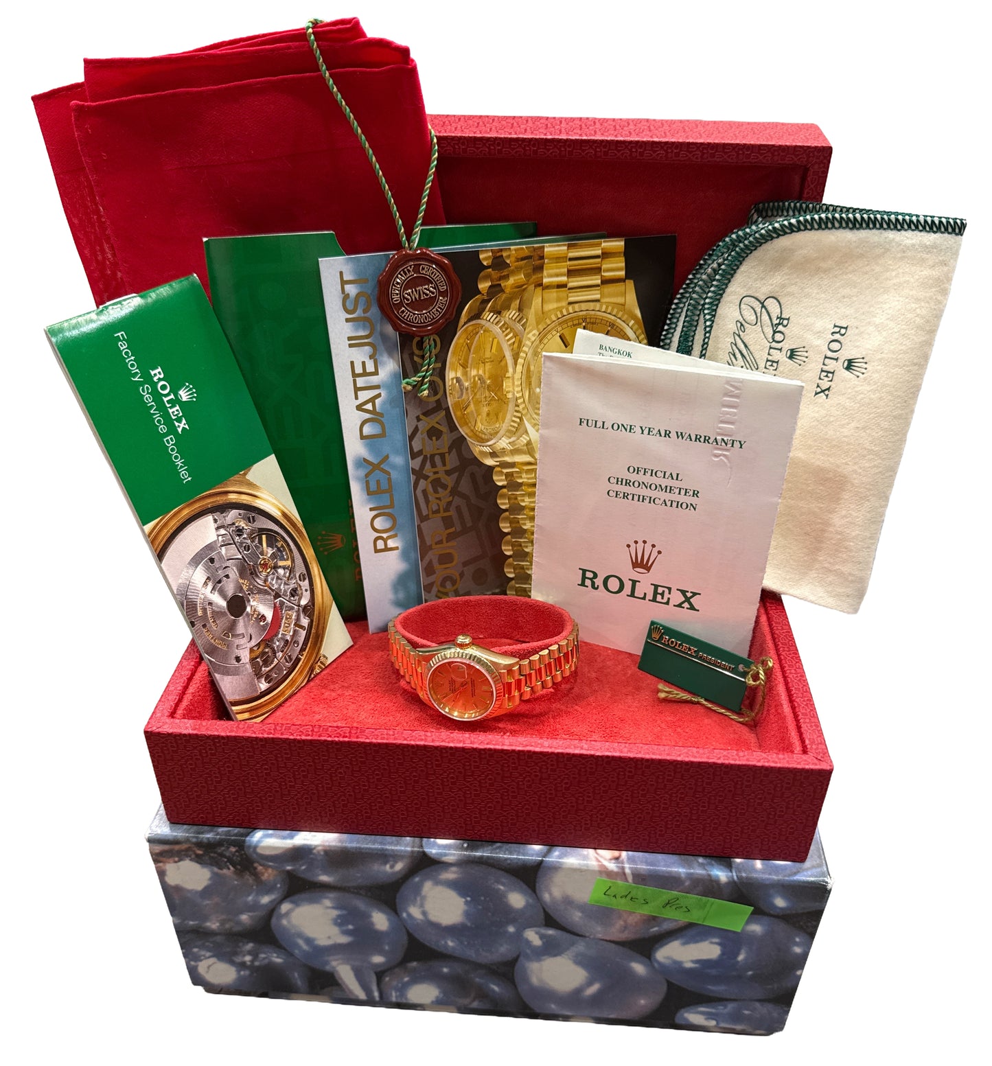 PAPERS Ladies Rolex DateJust President 26mm CHAMPAGNE 18K Yellow Gold 69178 BOX