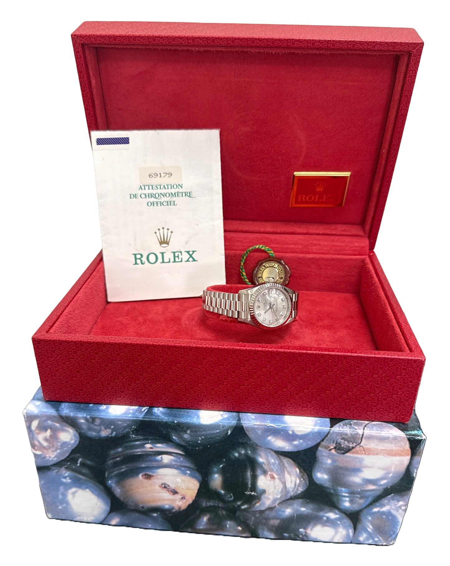PAPERS Rolex DateJust President 26mm FACTORY SILVER DIAMOND 18K Gold 69179 BOX